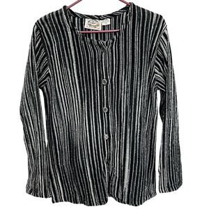 24 Karat | Vintage Hippie Boho Stripe Knit Cardigan Sweater Button Small Black